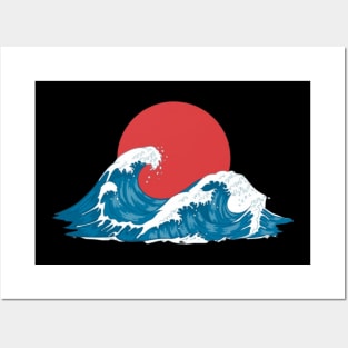 Blue waves sunset Posters and Art